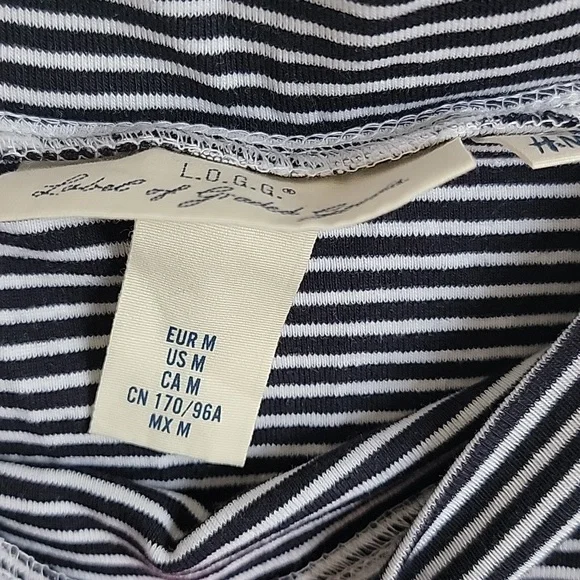 H&M Striped Off The Shoulder Bodycon Knee Length Dress Navy Blue White Sz M - Picture 7 of 8